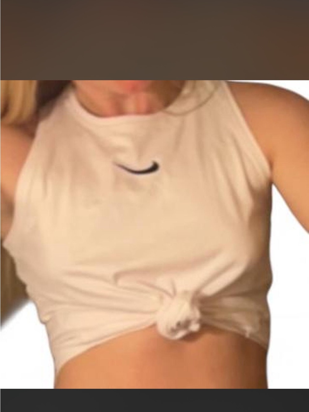 Nike Cream Knotted Cropped Tank with Black Swoosh